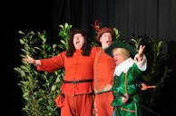 Sir Toby Belch (Andy Noakes), Feste (Mark Nurdin) and Sir Andrew Aguecheek (John O'Sullivan)